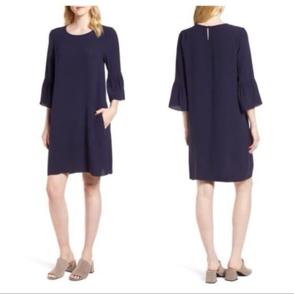 BCBGeneration Shift Navy Blue Dress Ruffle Sleeves